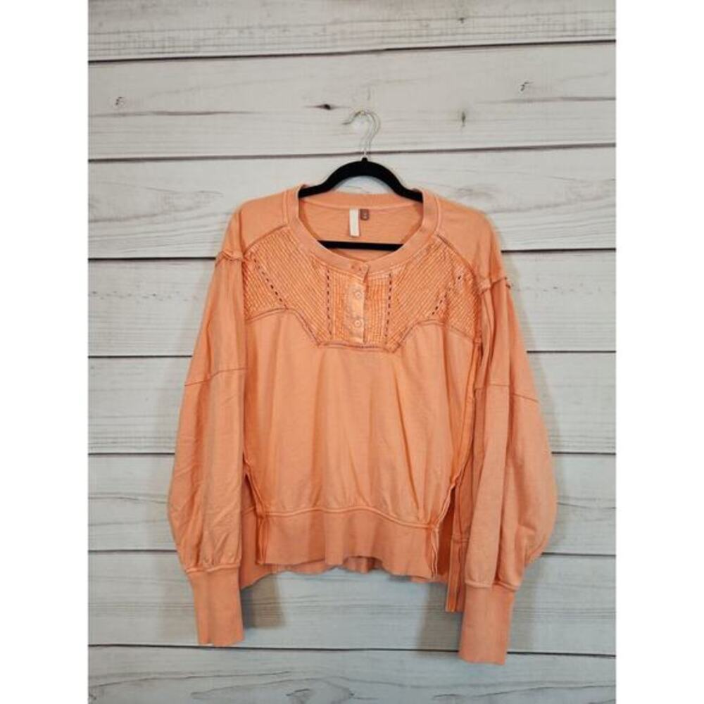 Anthropologie Pilcro Womens Pintuck Orange Boxy Henley Sweater Size Medium
